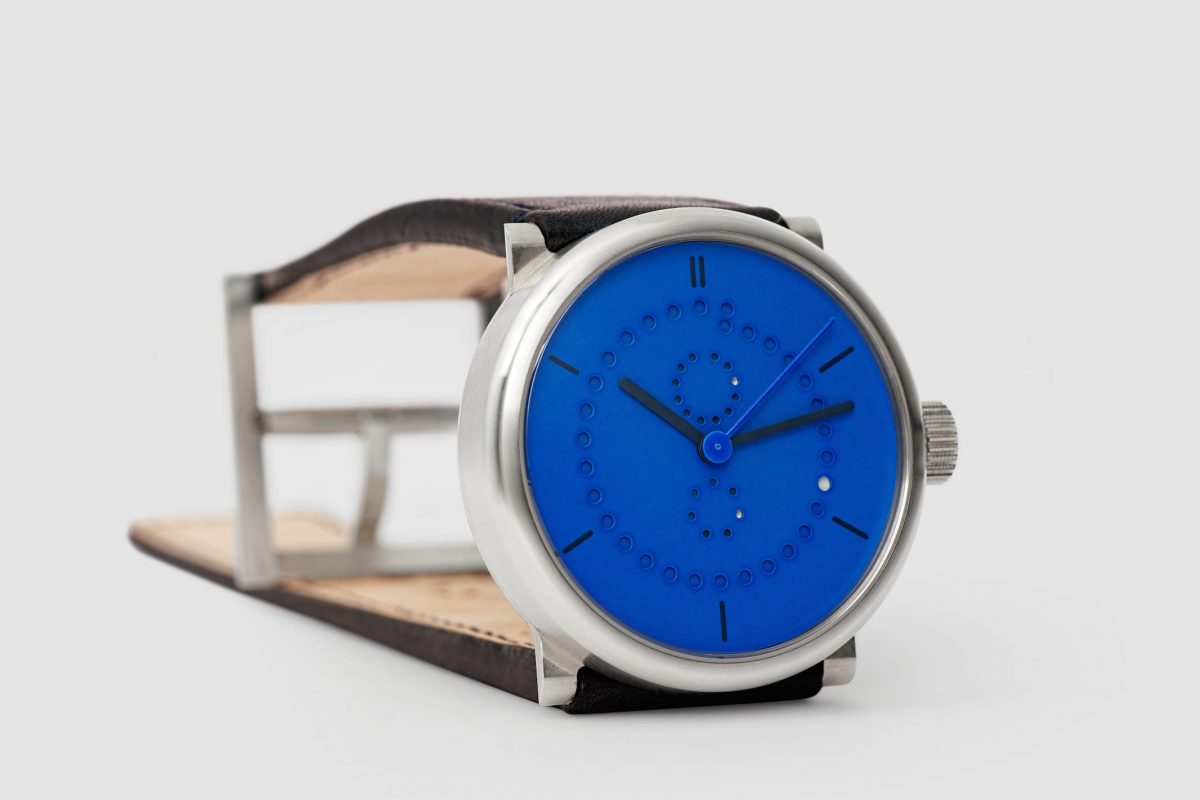 annual calendar watch (39mm sterling silver 925 case with Yves Klein blue dial by ochs und junior)